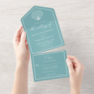 Invitation Tout En Un Mariage côtier de plage Turquoise clair