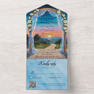 Invitation Tout En Un Mariage Crépuscule Arrivée Tropicale Plage Été