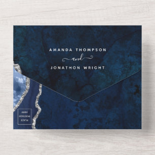 Invitation Tout En Un Mariage d'âge bleu marine et argent