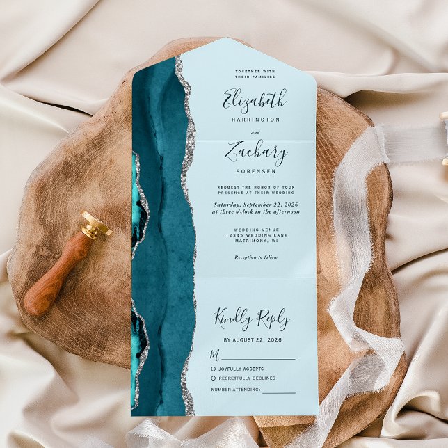 Invitation Tout En Un Mariage d'âge d'argent bleu Turquoise pâle (Créateur téléchargé)