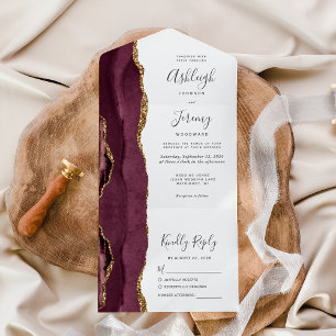 Invitation Tout En Un Mariage d'âge or de Bourgogne moderne