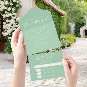 Invitation Tout En Un Mariage dans le jardin blanc chic Mint Green