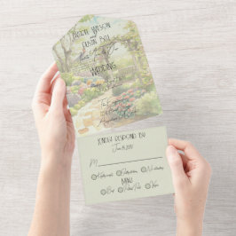 Invitation Tout En Un Mariage dans le jardin vert