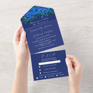 Invitation Tout En Un Mariage d'aquarelle bleu de la marine russe