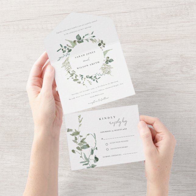 Invitation Tout En Un Mariage d'aquarelle Botanique Eucalyptus (Déchirure)