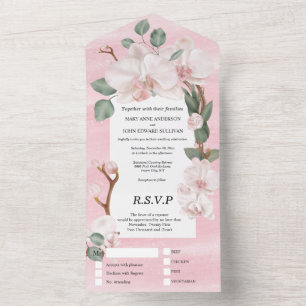 Invitation Tout En Un Mariage d'aquarelle d'orchidée rose vert