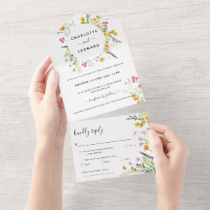 Invitation Tout En Un Mariage d'aquarelle florale de couronne