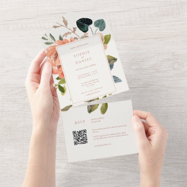 Invitation Tout En Un Mariage d'aquarelle florale doux (Déchirure)