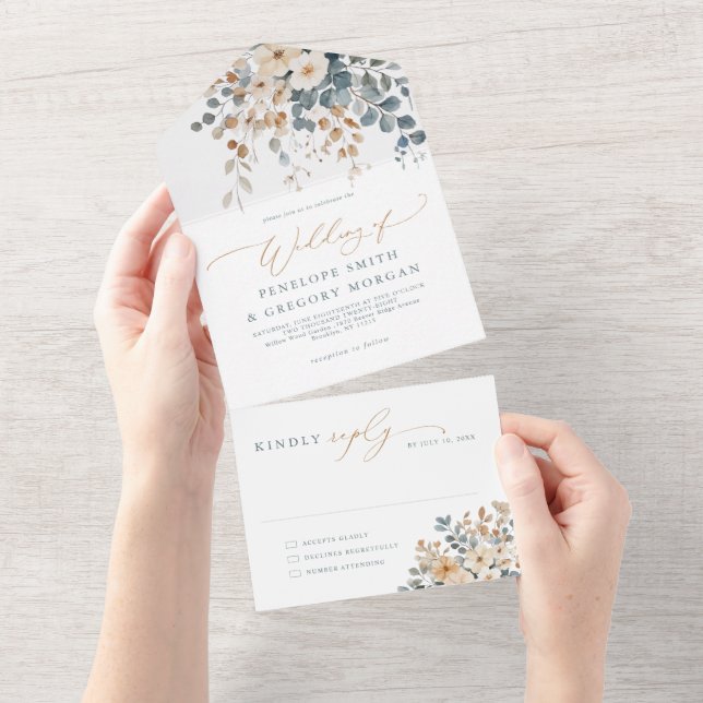 Invitation Tout En Un Mariage d'aquarelle florale moelleuse (Déchirure)