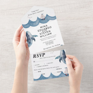 Invitation Tout En Un Mariage d'aquarelle marine
