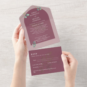 Invitation Tout En Un Mariage d'arc Eucalyptus 3in1 vert RSVP
