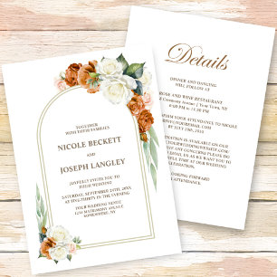 Invitation Tout en un Mariage d'arc floral blanc orange brûlé