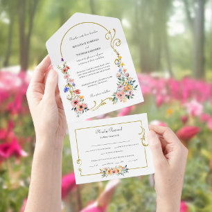 Invitation Tout En Un Mariage d'arche d'été Fleur sauvage d'aquarelle