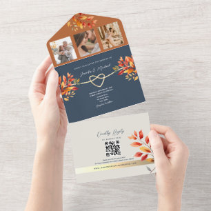 Invitation Tout En Un Mariage d'automne bleu marine