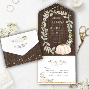Invitation Tout En Un Mariage d'automne en bois rustique et citrouille b