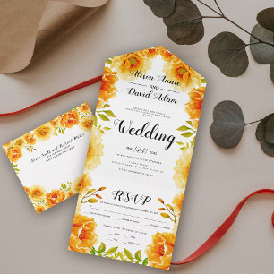 Invitation Tout En Un Mariage de automne de fleurs d'eau orange