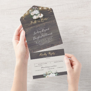 Invitation Tout En Un Mariage de automne Rustique Citrouille Floral blan