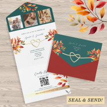 Invitation tout-en-un Mariage de automne turquoise