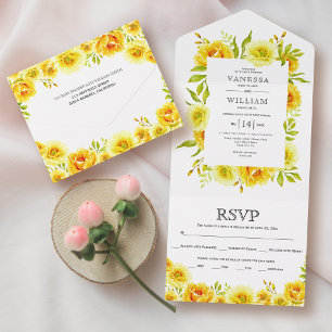 Invitation Tout En Un Mariage de bordure florale de couleur jaune
