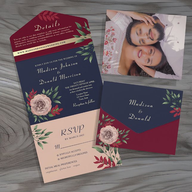 Invitation Tout En Un Mariage de Bourgogne de la marine russe (Créateur téléchargé)