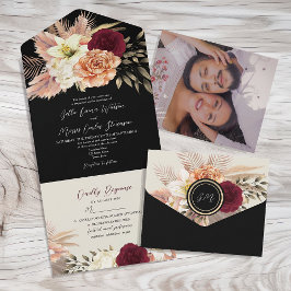 Invitation tout-en-un Mariage de Bourgogne noire