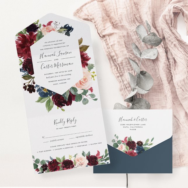 Invitation Tout En Un Mariage de cadre floral en fleurs radiées (Créateur téléchargé)