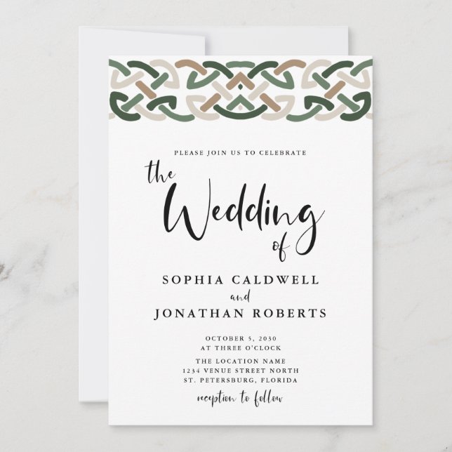 Invitation Tout en un Mariage de calligraphie de noeud celtiq (Devant)