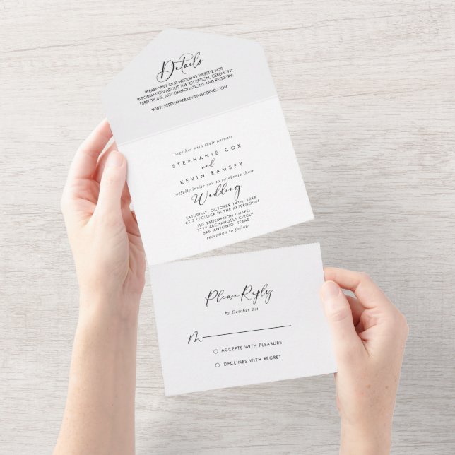 Invitation Tout En Un Mariage de calligraphie élégant et idyllique (Déchirure)