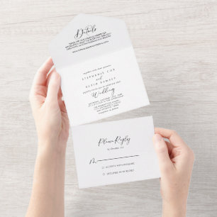 Invitation Tout En Un Mariage de calligraphie élégant et idyllique
