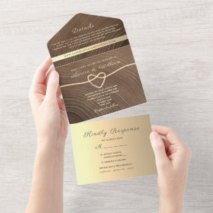 Invitation Tout En Un Mariage de calligraphie en bois rustique sur invit