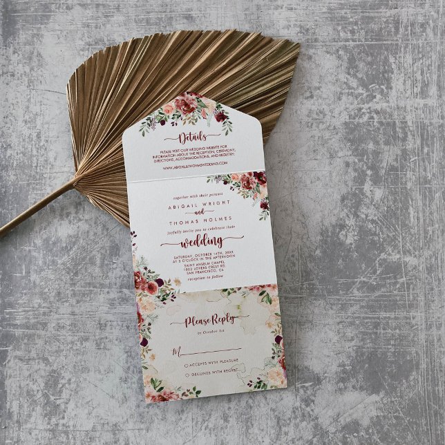 Invitation Tout En Un Mariage de calligraphie florale d'été rustique (Créateur téléchargé)