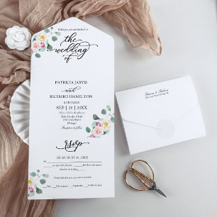 Invitation Tout En Un Mariage de calligraphie florale d'eucalyptus