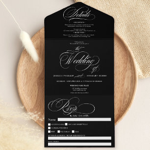 Invitation Tout En Un Mariage de calligraphie noir blanc