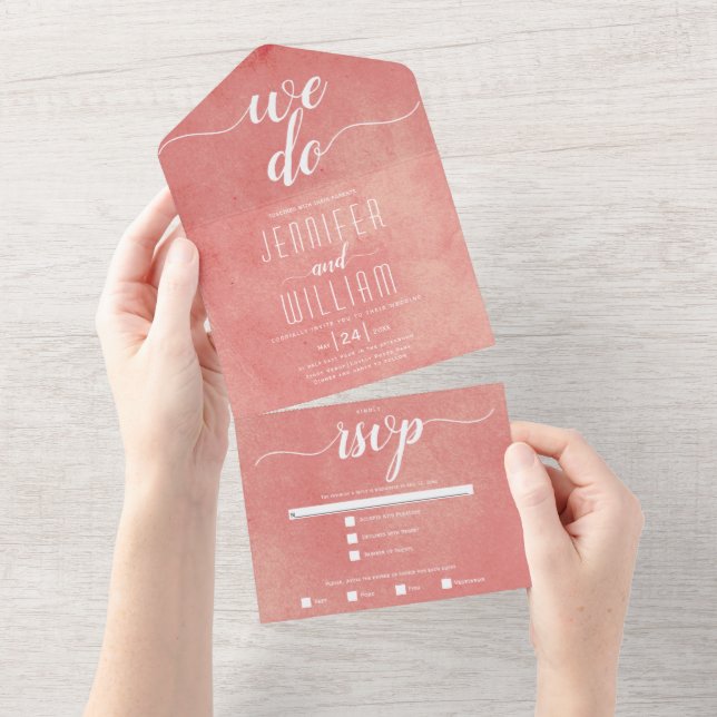 Invitation Tout En Un mariage de calligraphie "We do" (Déchirure)