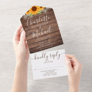 Invitation Tout En Un Mariage de Chaîne Rustique en Bois