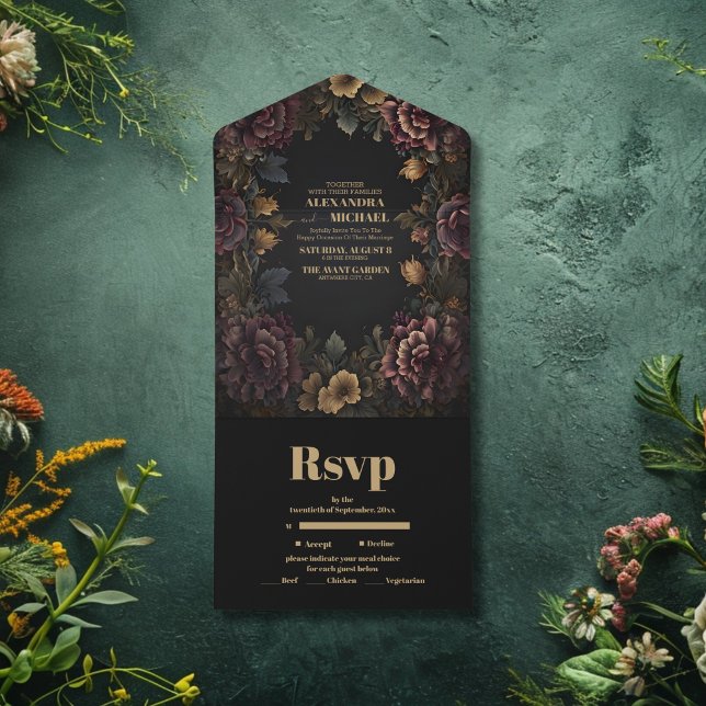 Invitation Tout En Un Mariage de charpente florale gothique victorien (Créateur téléchargé)