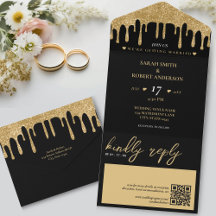 Mariage de code QR Black & Gold Parties scintillan