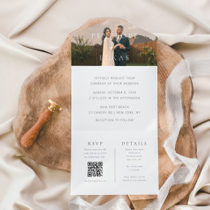Invitation Tout En Un Mariage de code QR de photo minimale classique