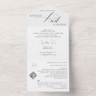 Invitation Tout En Un Mariage de code QR de script élégant de l'impriman