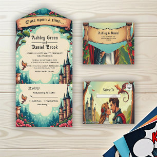 Invitation Tout En Un Mariage de conte de fées au château de la forêt en