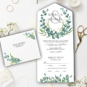 Invitation Tout En Un Mariage de couronnes Eucalyptus Rustique moderne