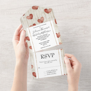 Invitation Tout En Un Mariage de Cream Red Romantic Hearts