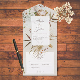 Invitation Tout En Un Mariage de crème à cadre fleuri de Boho séché neut