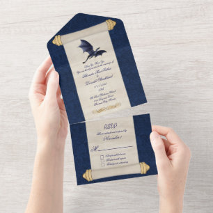Invitation Tout En Un Mariage de défilement Fairytale Blue Dragon