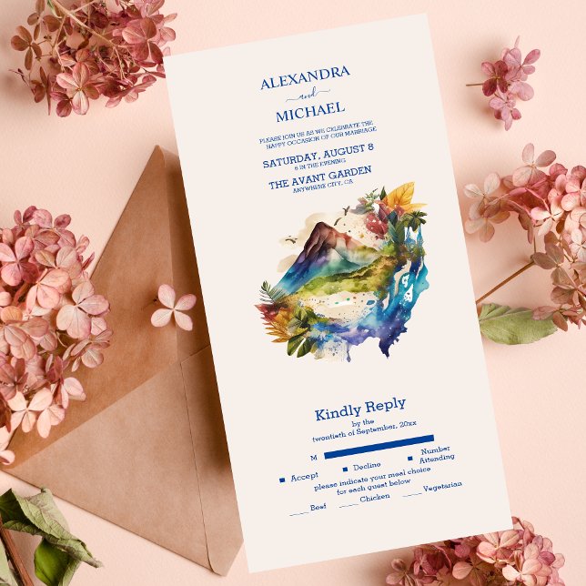 Invitation Tout En Un Mariage de destination à Costa Rica à l'aquarelle (Créateur téléchargé)