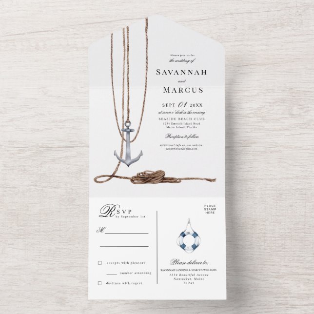 Invitation Tout En Un Mariage de destination phare nautique (À l'intérieur)