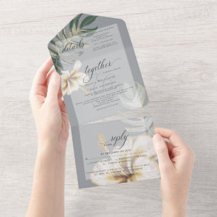 Invitation Tout En Un Mariage de feuillage d'Hibiscus jaune ivoire tropi