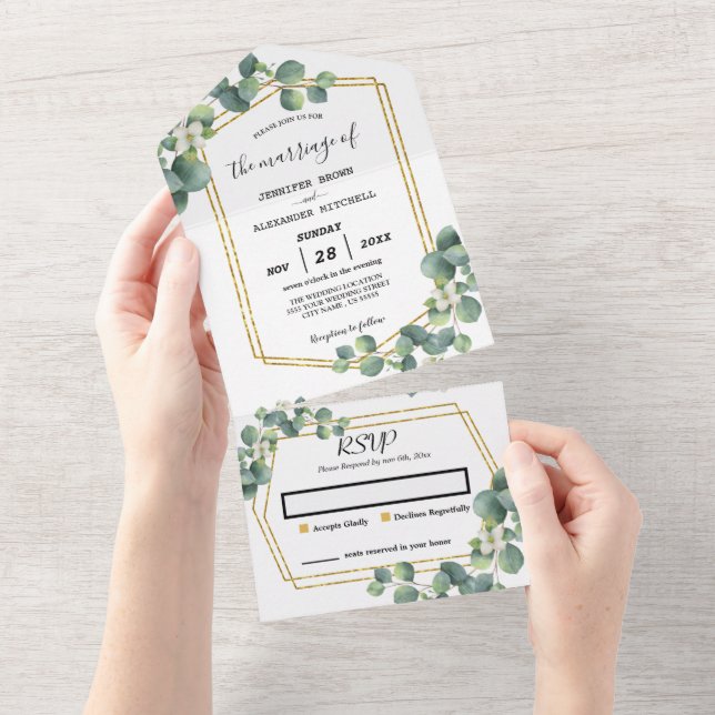 Invitation Tout En Un Mariage de feuillage Eucalyptus rustique (pas de V (Déchirure)