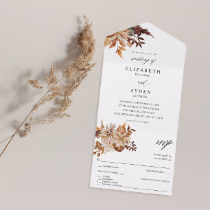 Invitation Tout En Un Mariage de fleurs de automne beige