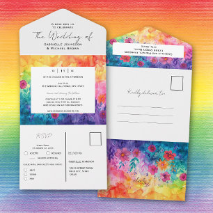 Invitation Tout En Un Mariage de fleurs de prairie à aquarelle brillante